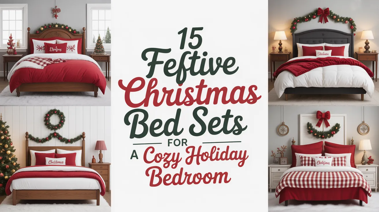 A collage of different beds showing a variety of Festive Christmas Bed Sets for a Cozy Holiday Bedroom