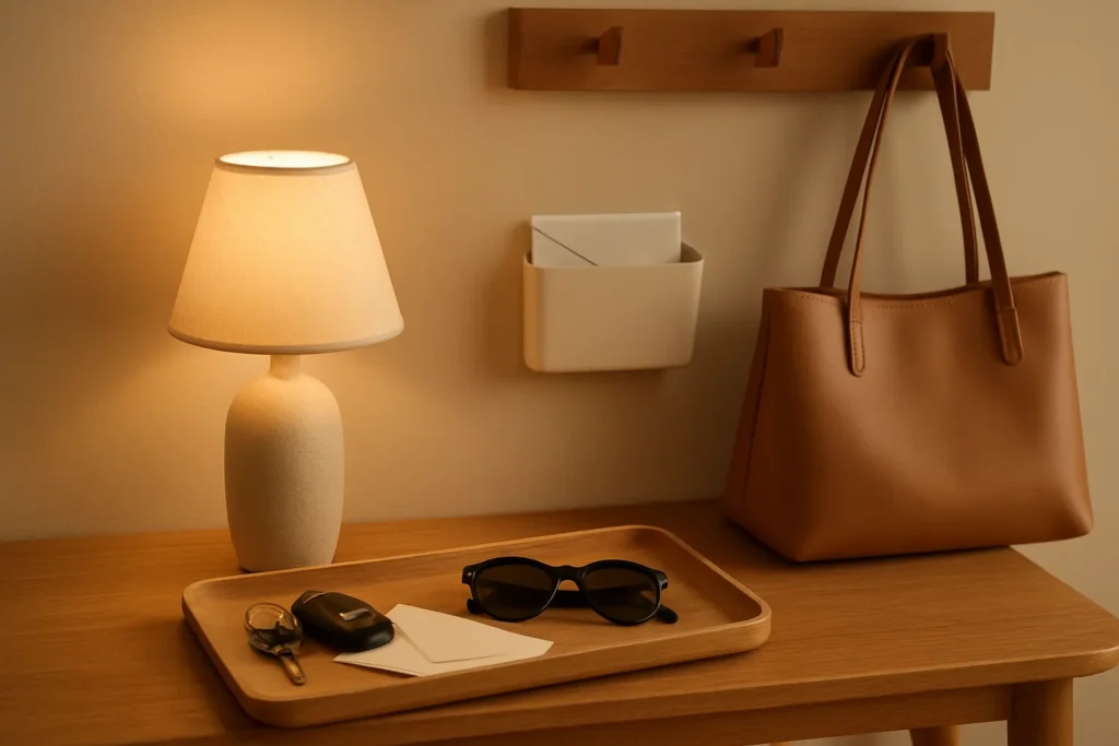 Entryway drop zone setup photographed for yourselflovehub.com home tips.