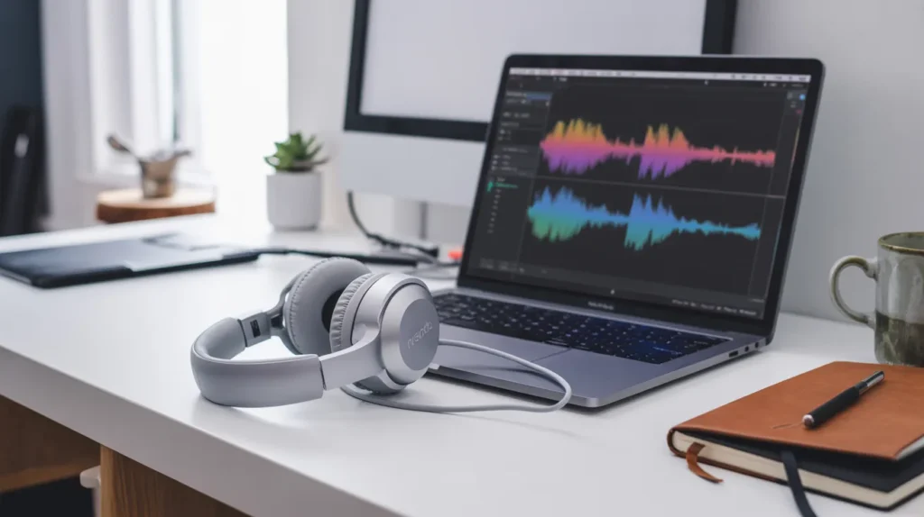 A simple transcription setup demonstrating high paying flexible side hustles you can do at home.