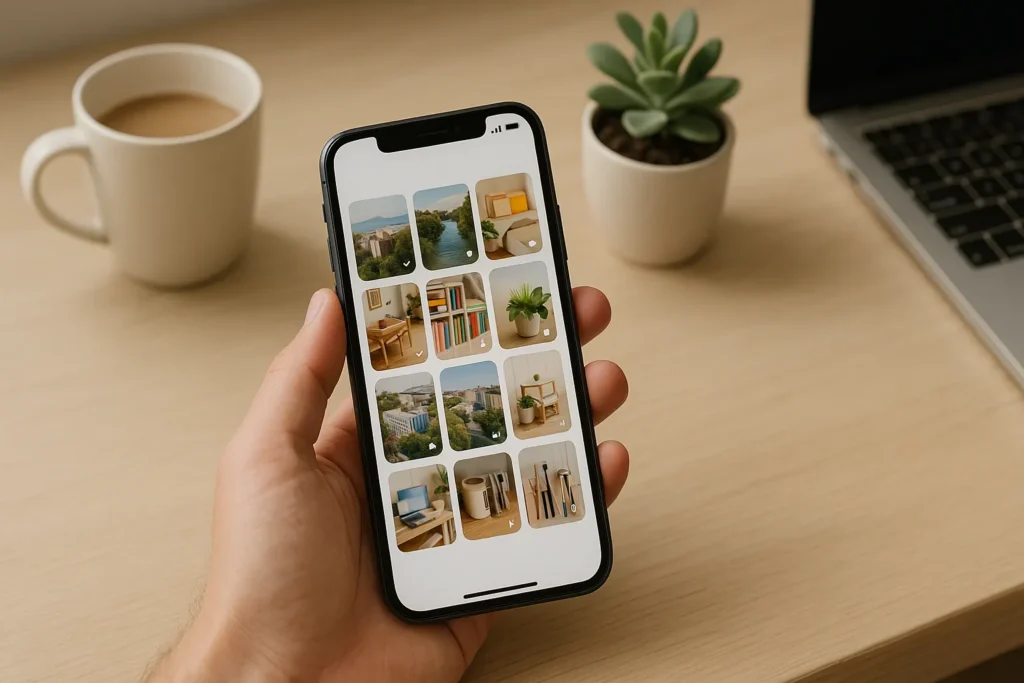 A person organizing photo albums on their phone as one of the Things To Declutter This Weekend for less digital clutter.