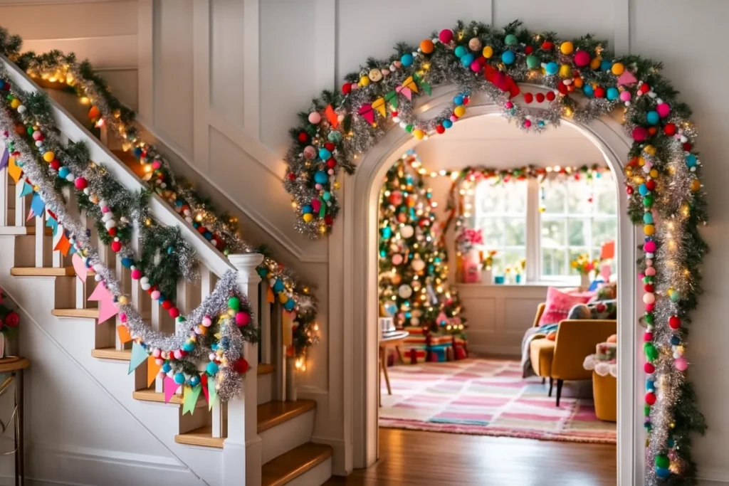 The BEST Kitschy Christmas Ideas – colorful Christmas garland decor