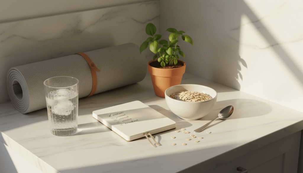 Simple morning routine items to rebuild the day with intention.