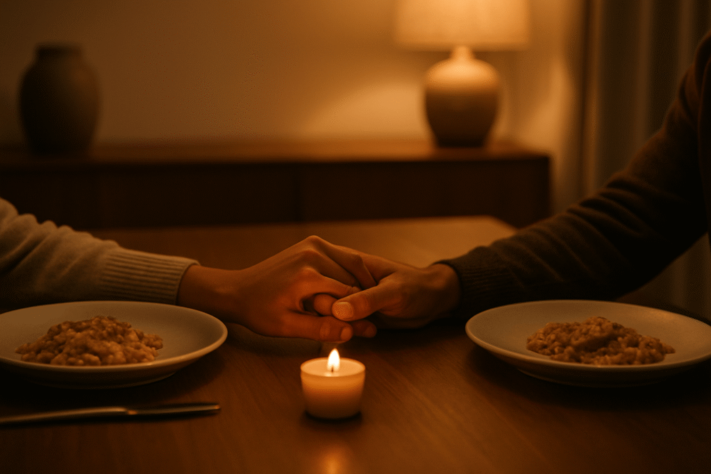 quiet evening appreciation over a simple dinner table