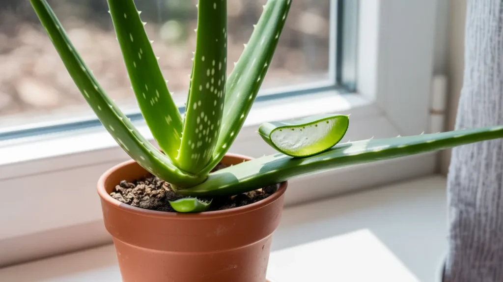 Aloe vera plant in bedroom providing air purification and natural skin care