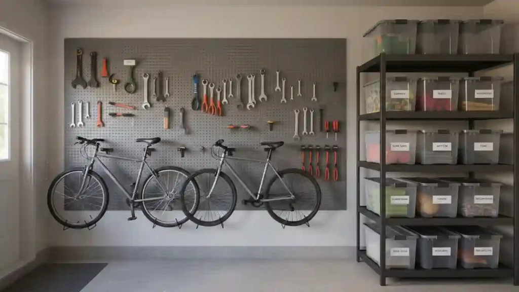 spring decluttering organized garage storage wall
