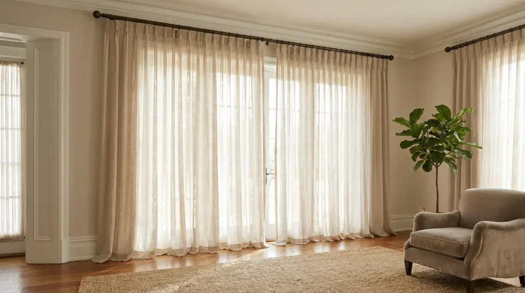 Curtain placement trick showing small bedroom ideas that make your room feel bigger with taller window illusion