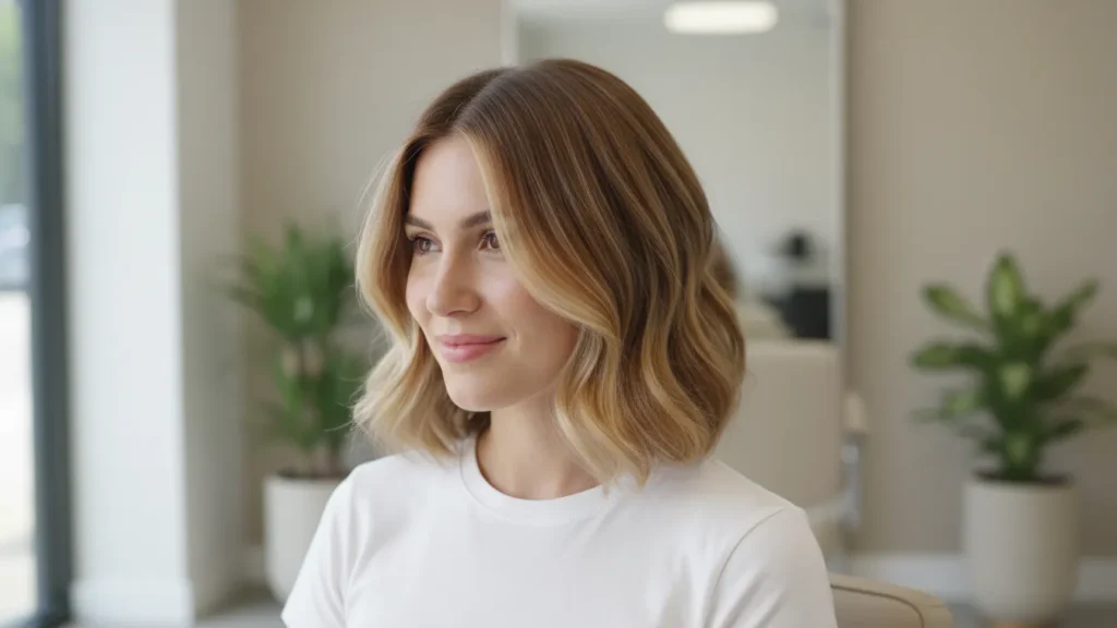 Honey Brown Balayage Ideas for Short Hair on a chin-length bob with soft honey gradient