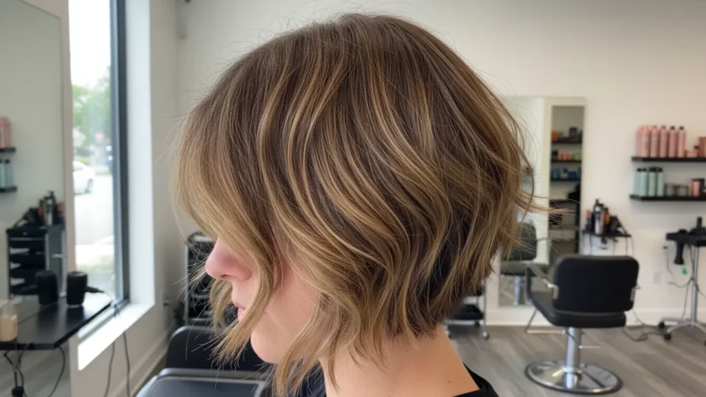 Modern short shag cut with warm honey highlights and lived-in texture — YourselfLoveHub.com