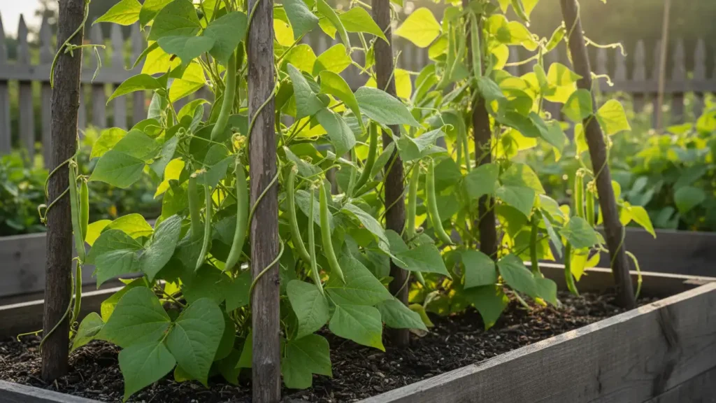 Easy vegetables that grow on a trellis pole beans climbing wooden poles