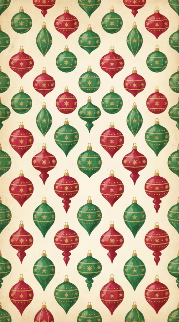 Retro Ornament Patterns Classic Red and Green Christmas Phone Wallpaper Ideas