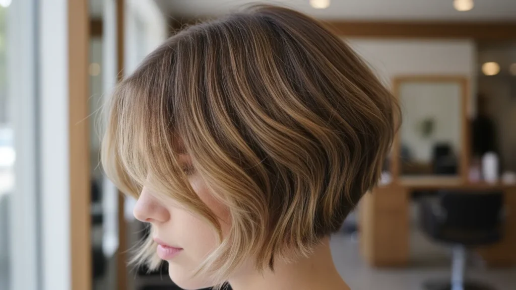 Modern short shag cut with warm honey highlights and lived-in texture — YourselfLoveHub.com