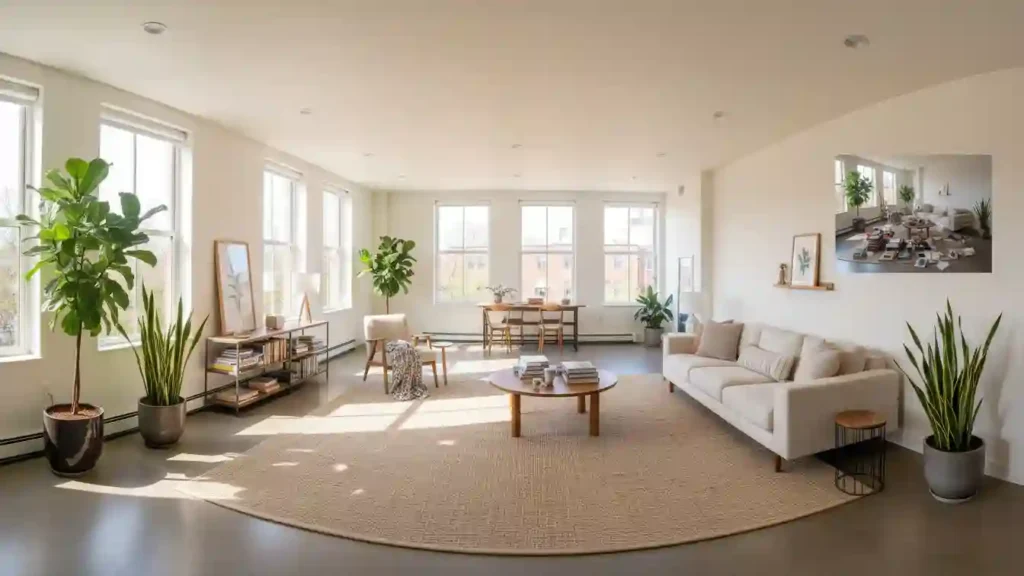 bright open home with clear floors and styled decor showing calm space by Yourself Love Hub