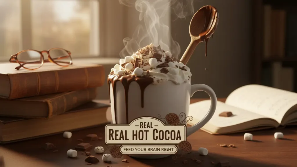 Homemade hot chocolate setup showing ways to beat the winter blues with a cozy comfort drink and winter ritual.