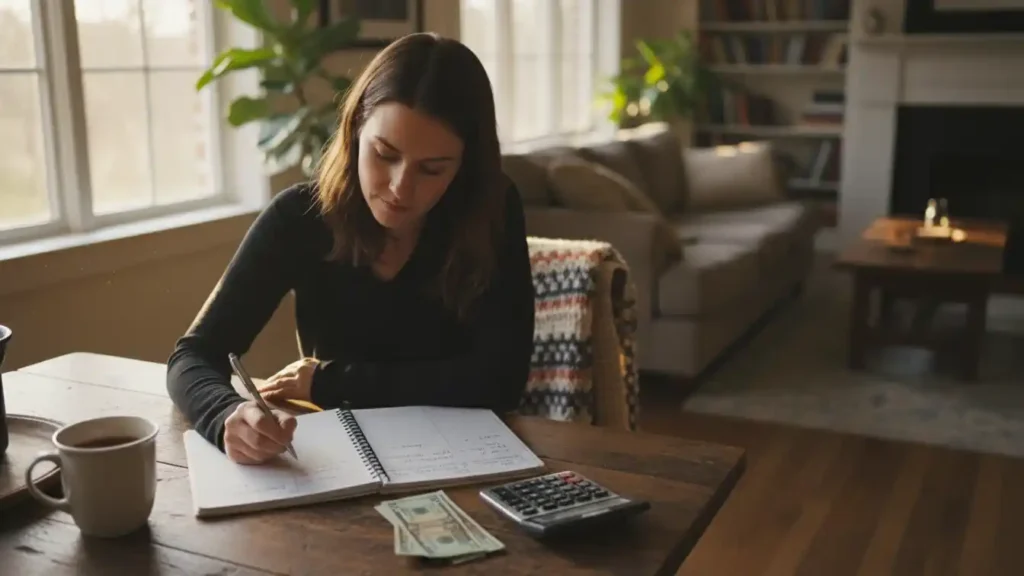“Person checking finances while learning how to make $100 a day”