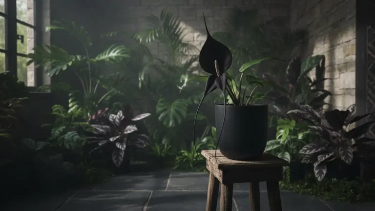 How to care for black bat flower dramatic indoor plant in moody corner