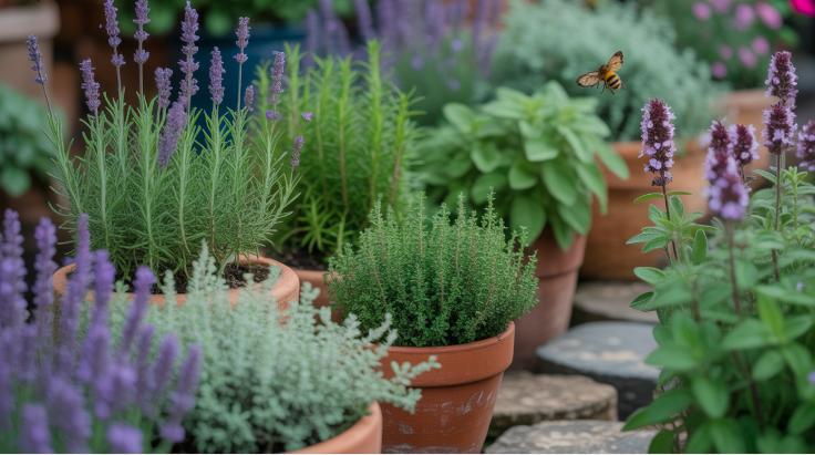 Mature olive tree and aromatic shrubs in a gravel garden, plant inspiration highlighted by yourselflovehub.com