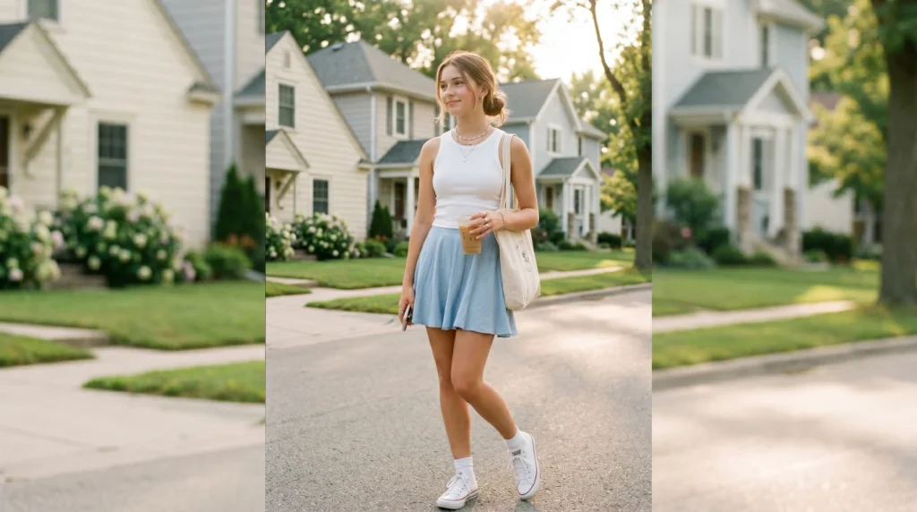 A teen girl in cute summer outfits for teens 2026 trendy ideas showing cute summer outfits for teens 2026 trendy ideas
