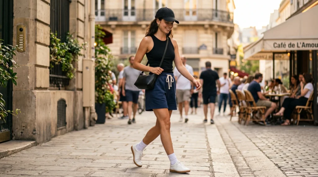 a woman in Sporty Minimalism That Actually Looks Elevated showing one of the best summer outfits with sneakers for women 2026 casual style
