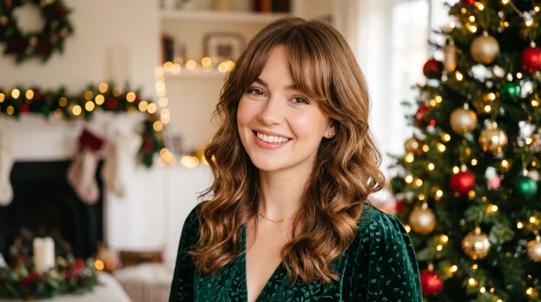10 Soft Curtain Bang Holiday Hairstyle Ideas for a Festive Season